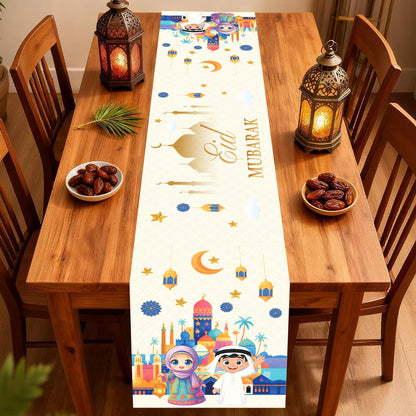 Ramadan Table Runner - Eid Mubarak Cloth Decoration 180x35cm