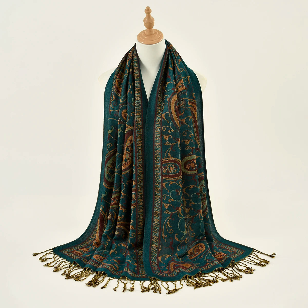 Women's Jacquard Tassel Hijab Scarf – Floral Pashmina Shawl