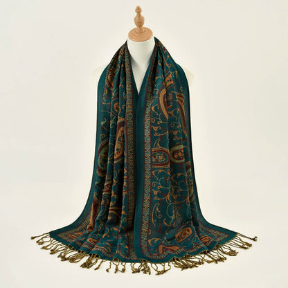 Women's Jacquard Tassel Hijab Scarf – Floral Pashmina Shawl