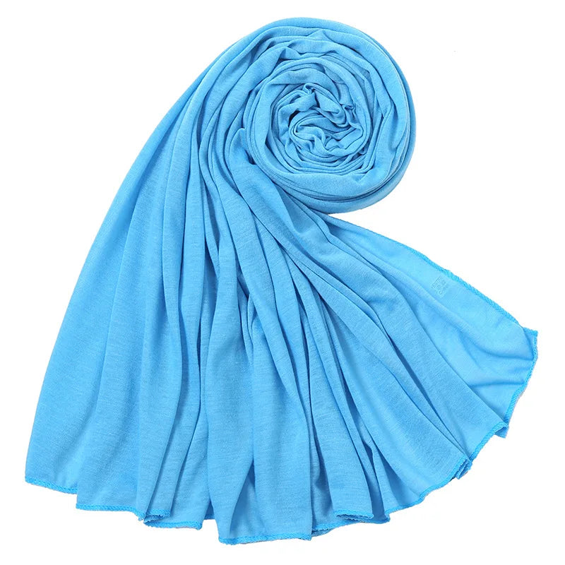 Women's Plain Cotton Jersey Hijab Scarf – Long Soft Shawl, 39 Colors