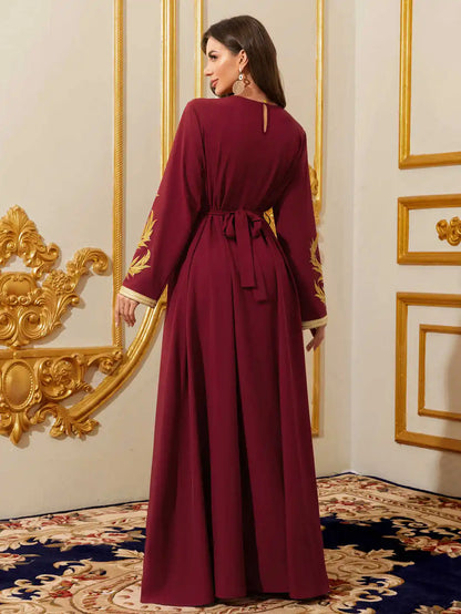 Embroidered Moroccan Kaftan - Floral Lace Maxi Dress