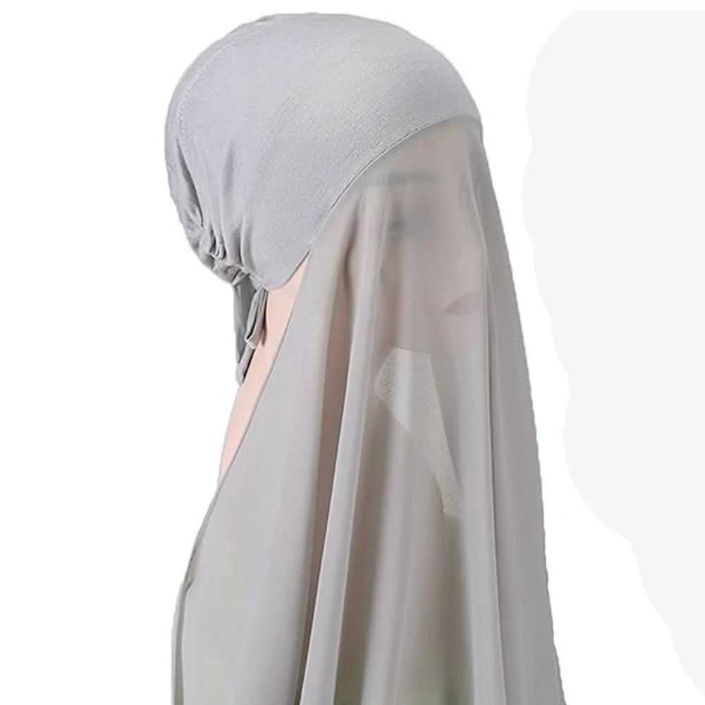 Women's Instant Hijab Bonnet with Chiffon Shawl – 2-in-1 Cap & Scarf