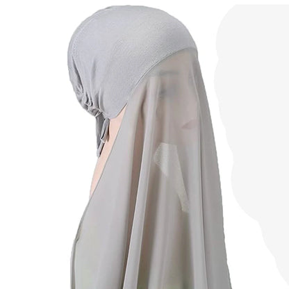 Women's Instant Hijab Bonnet with Chiffon Shawl – 2-in-1 Cap & Scarf