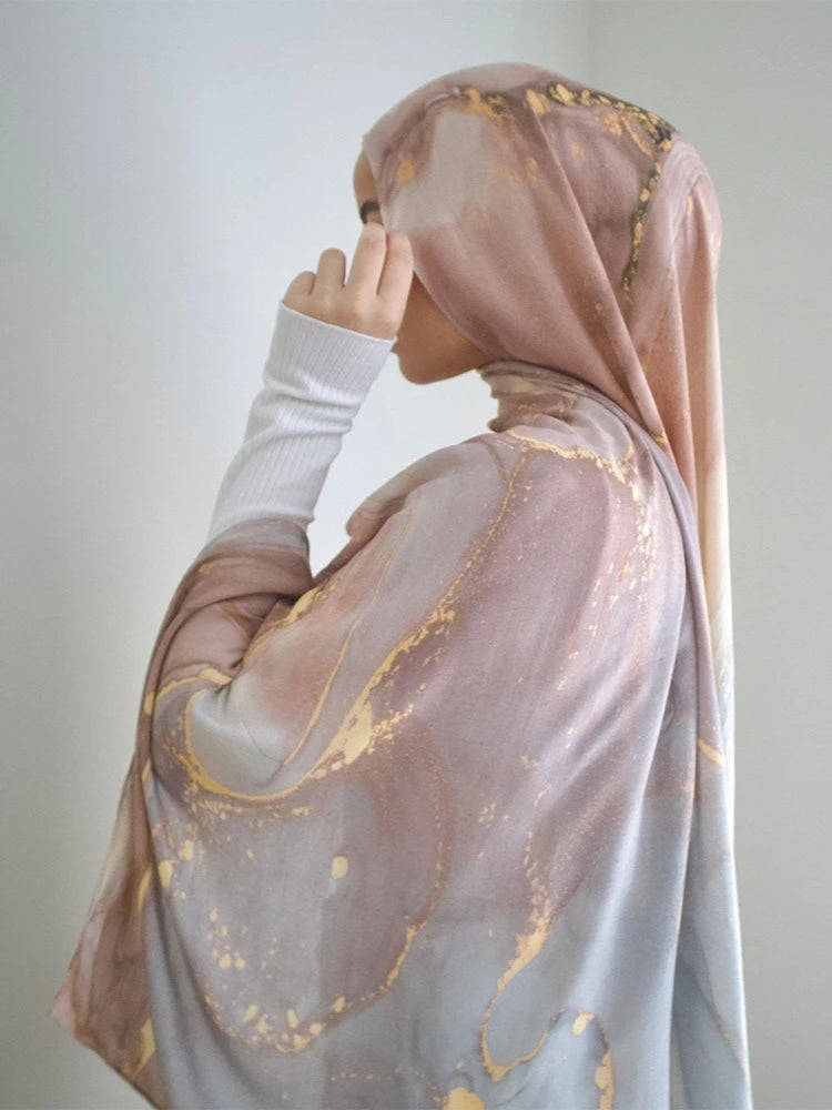 Patterned Voile Hijab Scarf - 170x70cm Modal Headscarf