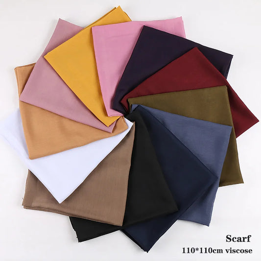 Solid Color Square Hijab Scarf - 110x110cm Soft Polyester Head Wrap