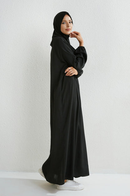 Women's Plain Chiffon Maxi Dress – Full Sleeve Loose Modest Dress in Black
