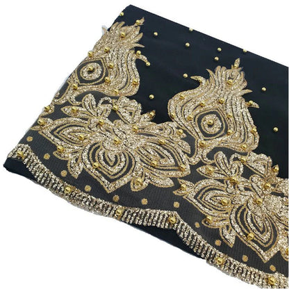 Women's Shimmer Chiffon Hijab Scarf – Gold Glitter & Bead Party Shawl