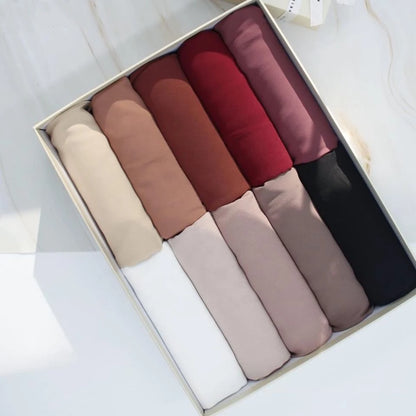 Solid Chiffon Hijab Scarf & Shawl for Women | Ready-to-Wear Muslim Headscarf | 65 Colors