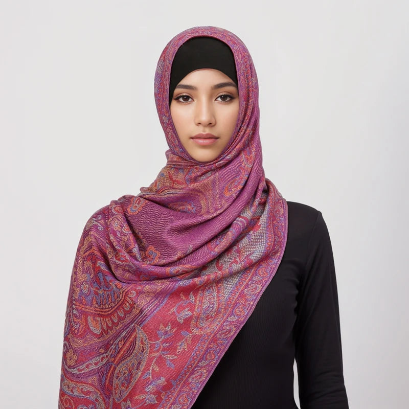 Women's Embroidered Pashmina Hijab Scarf – Soft Cashmere-Feel Shawl