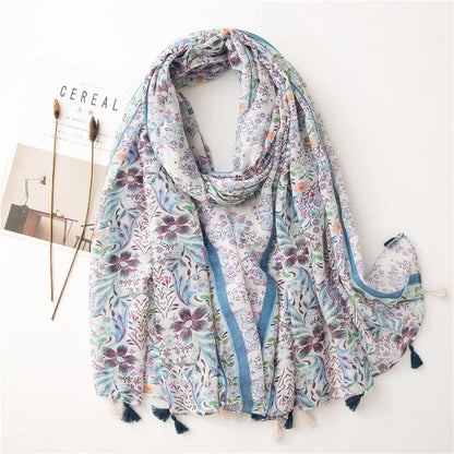 Large Printed Tassel Scarf & Shawl – Cotton Blend Hijab, Beach Wrap & Stole for Women (43 Colors)