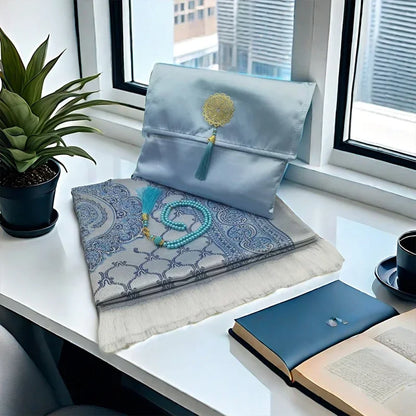 3-Piece Muslim Prayer Mat Set – Prayer Rug, Carry Bag & Tasbih Beads | Ramadan & Hajj Gift