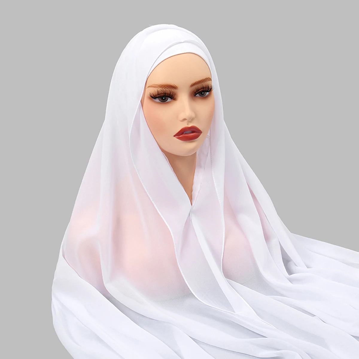 Magnetic Chiffon Hijab with Built-In Magnets & Undercap – Solid Color Easy Wear (18 Colors)