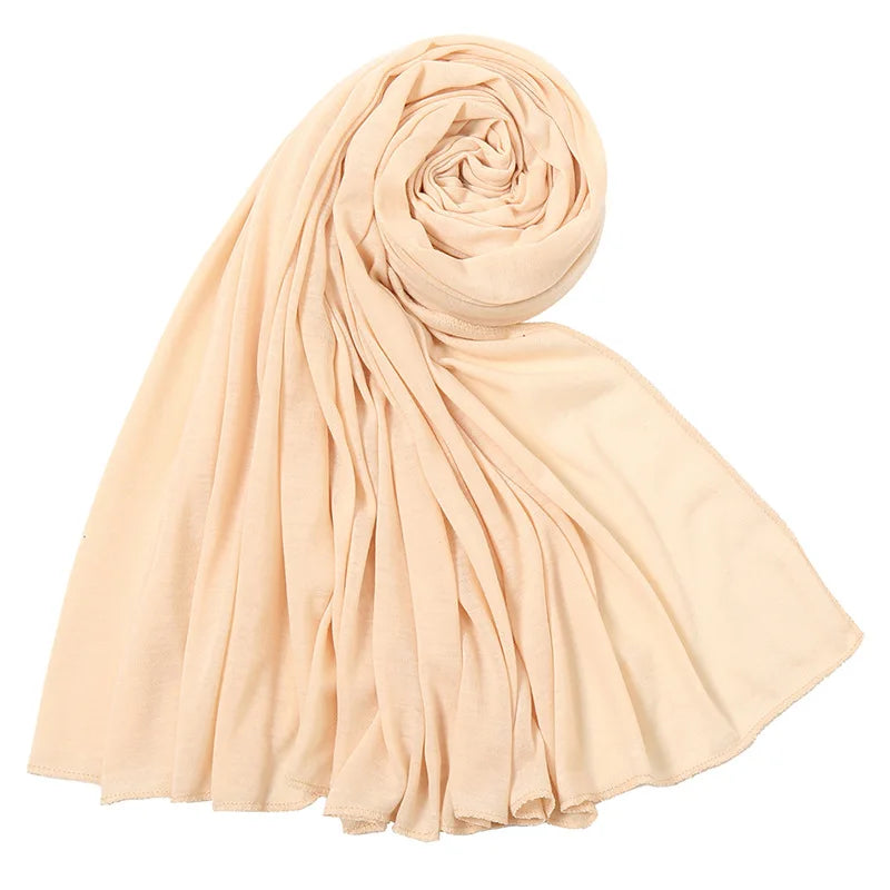 Women's Plain Cotton Jersey Hijab Scarf – Long Soft Shawl, 39 Colors