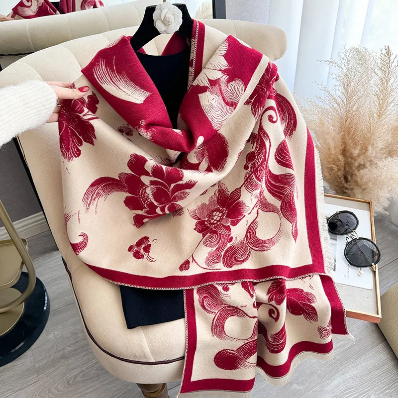 Floral Print Pashmina Scarf & Shawl – Large 180x65cm Hijab Wrap for Women (4 Colors)