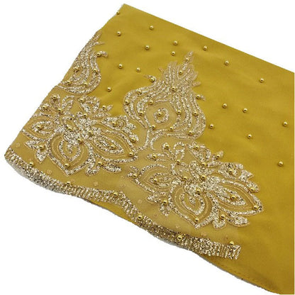 Women's Shimmer Chiffon Hijab Scarf – Gold Glitter & Bead Party Shawl