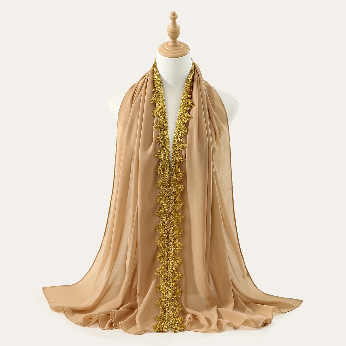 Chiffon Hijab Scarf with Lace & Sequin Detail