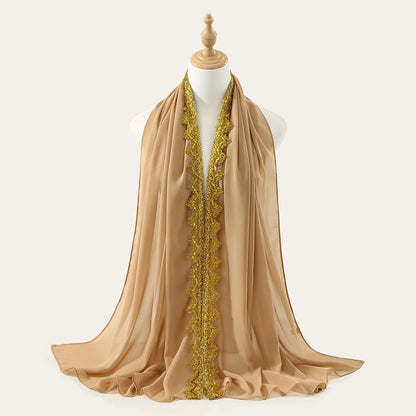 Chiffon Hijab Scarf with Lace & Sequin Detail