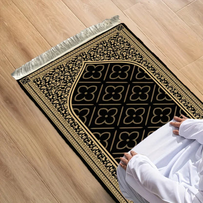 Luxury Black & Gold Floral Prayer Mat – Portable Non-Slip Islamic Rug | Indoor, Outdoor & Pilgrimage | 2 Sizes
