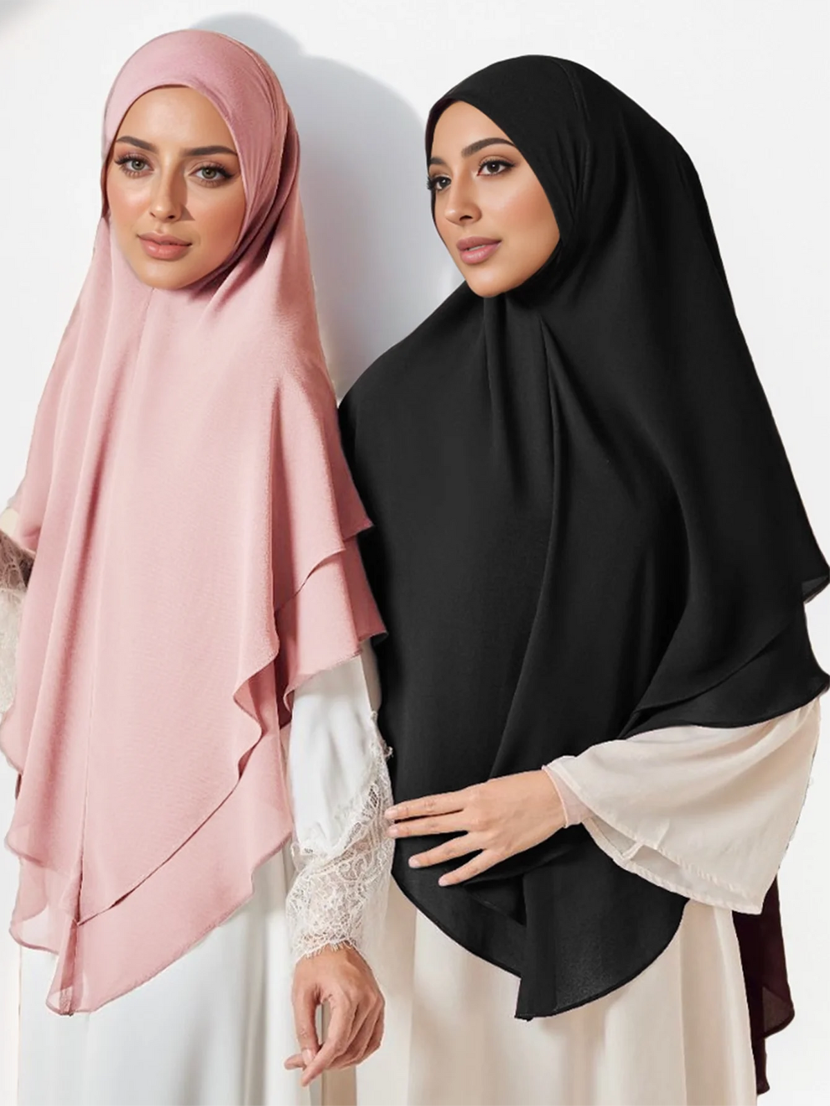 Double-Layer Instant Hijab – Solid-Color Headscarf
