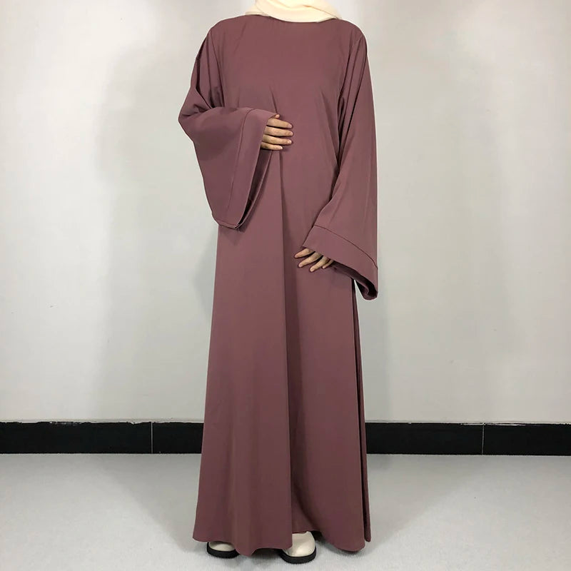 Plain Nida Abaya with Belt – Long-Sleeve Modest Dress