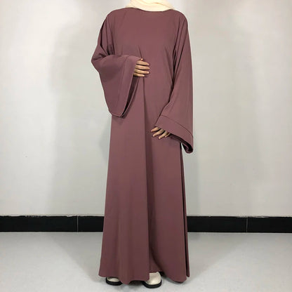 Plain Nida Abaya with Belt – Long-Sleeve Modest Dress