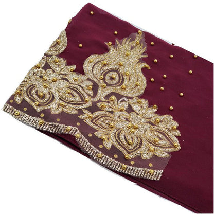 Women's Shimmer Chiffon Hijab Scarf – Gold Glitter & Bead Party Shawl