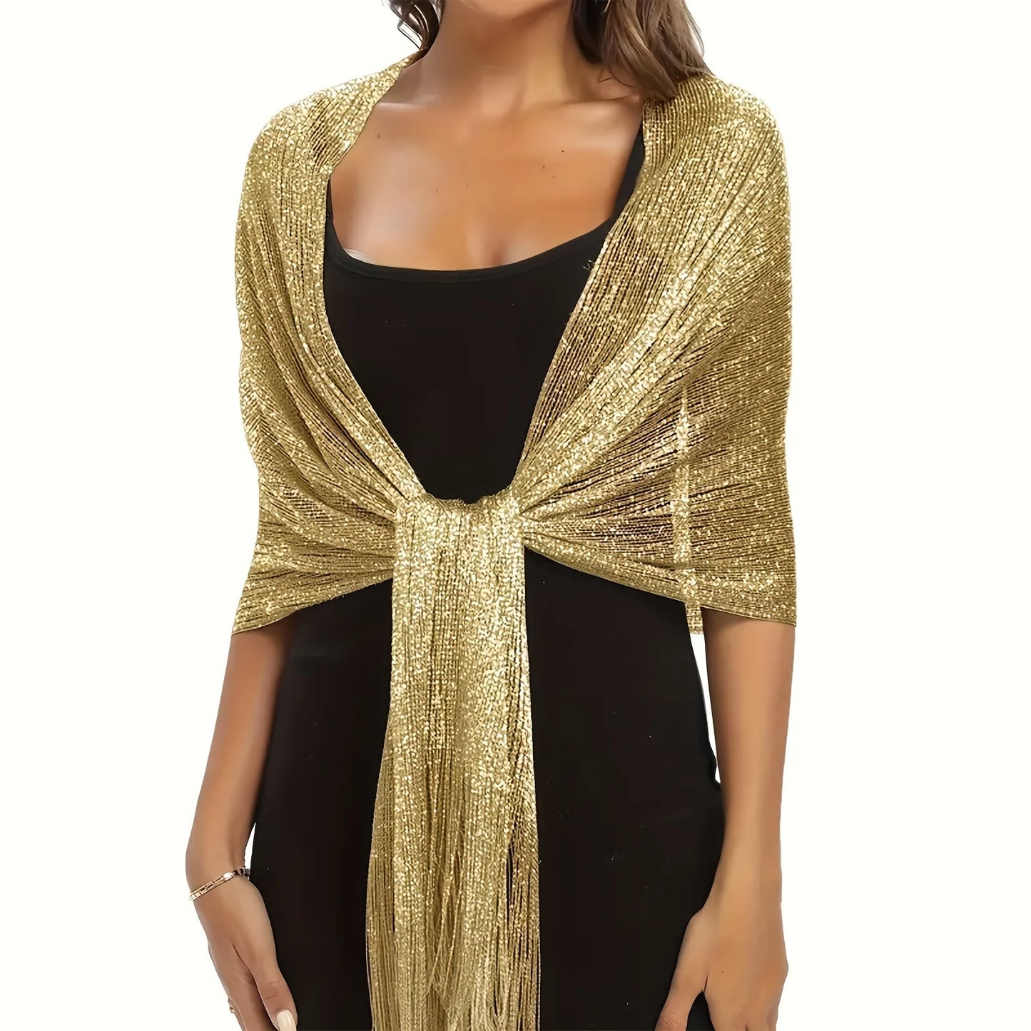 Shiny Silk Hijab Scarf & Evening Shawl for Women | Lace Tassel Party Wrap | 6 Colors