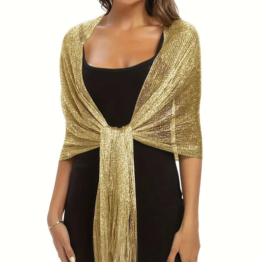 Shiny Silk Hijab Scarf & Evening Shawl for Women | Lace Tassel Party Wrap | 6 Colors