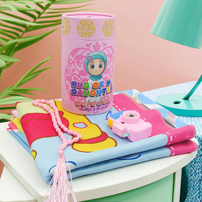 Kids Muslim Prayer Rug Gift Set – 4-Piece Ramadan & Eid Gift for Children | Pink & Blue