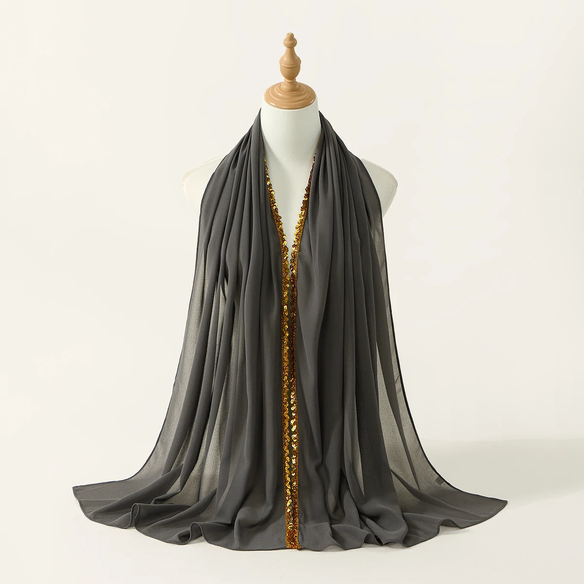 Chiffon Hijab Scarf with Lace & Sequin Detail