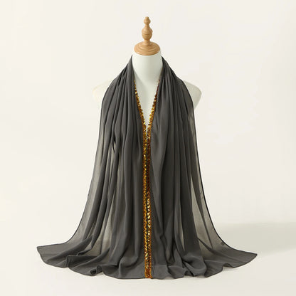 Chiffon Hijab Scarf with Lace & Sequin Detail