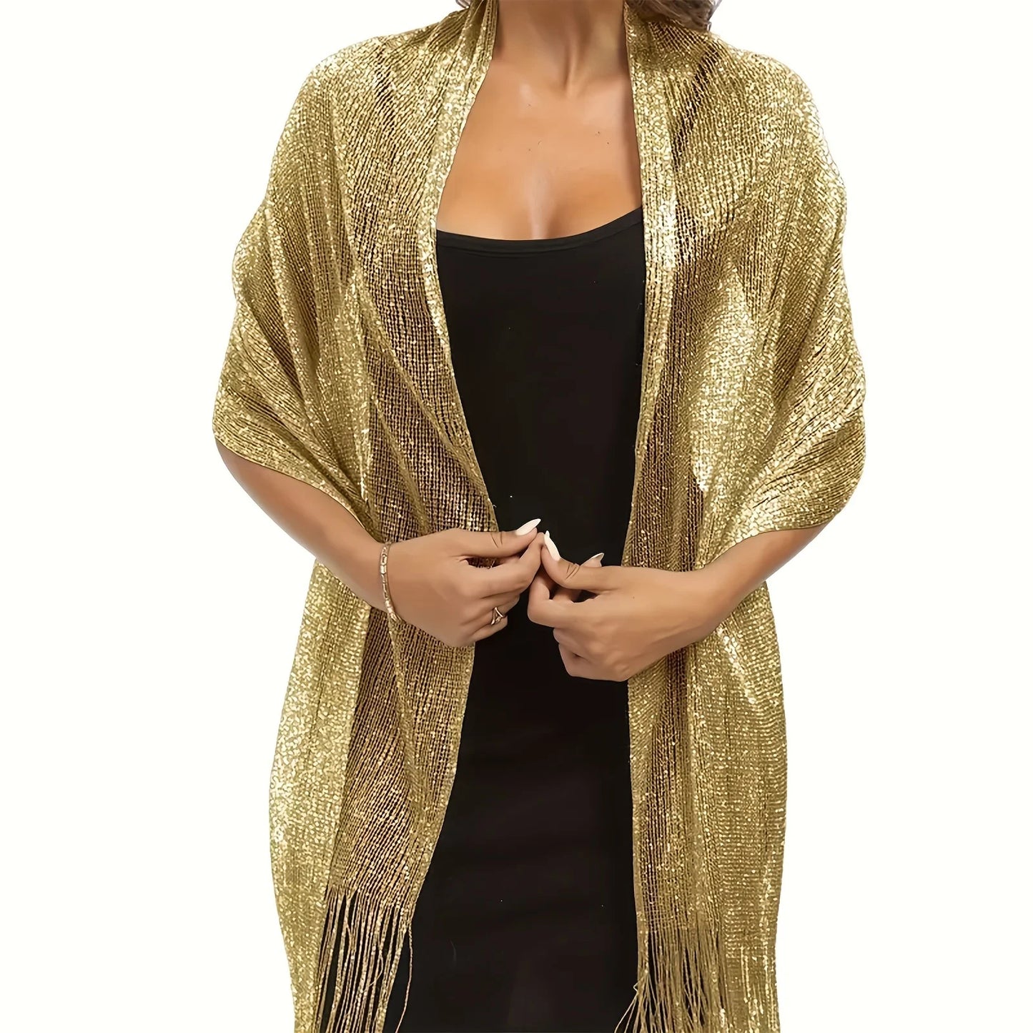 Shiny Silk Hijab Scarf & Evening Shawl for Women | Lace Tassel Party Wrap | 6 Colors