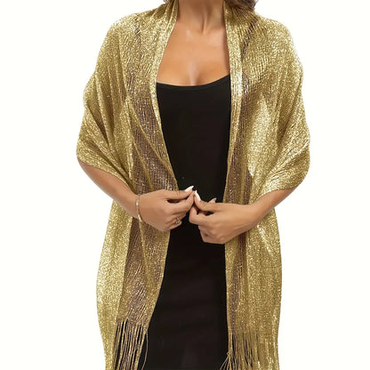 Shiny Silk Hijab Scarf & Evening Shawl for Women | Lace Tassel Party Wrap | 6 Colors