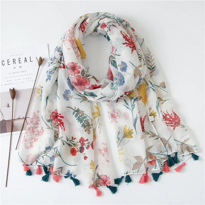 Large Printed Tassel Scarf & Shawl – Cotton Blend Hijab, Beach Wrap & Stole for Women (43 Colors)