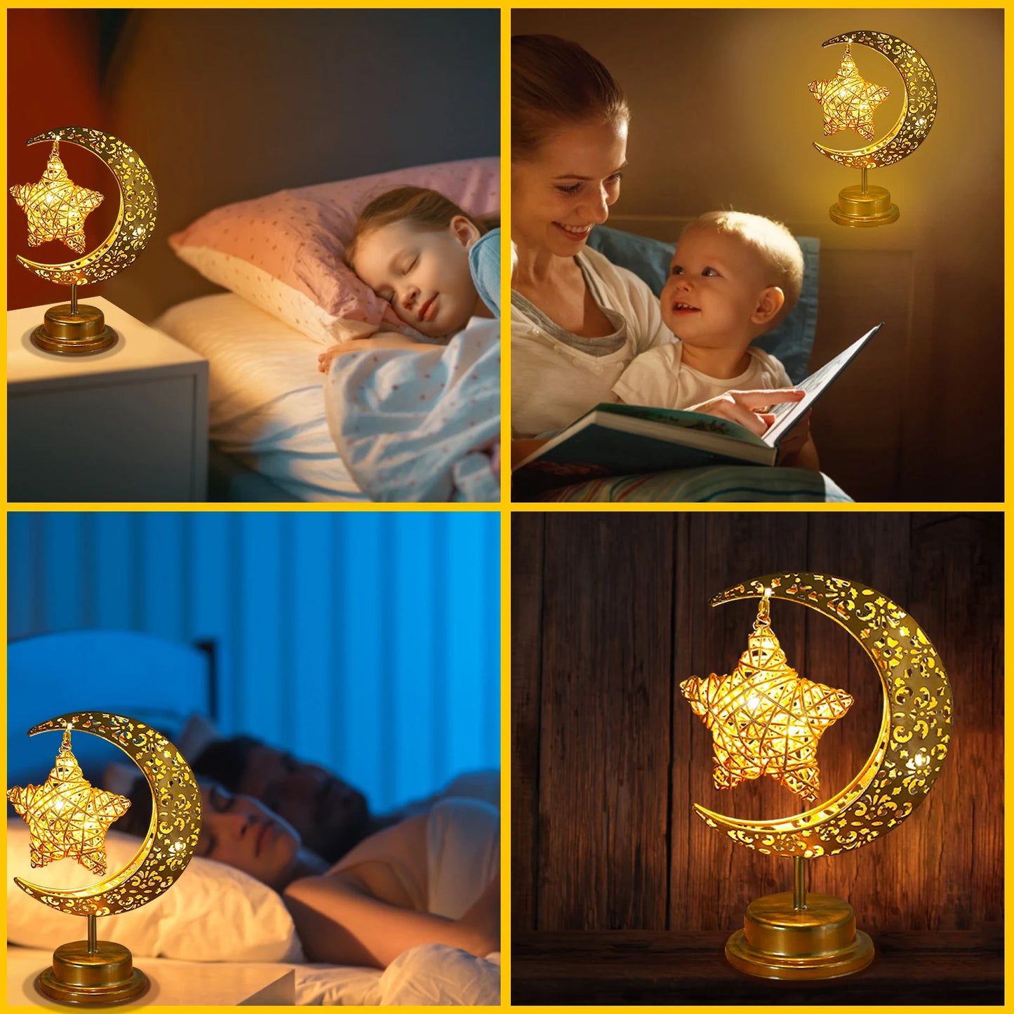 Ramadan Crescent Moon Table Lamp - Gold Hollow Night Light