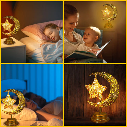 Ramadan Crescent Moon Table Lamp - Gold Hollow Night Light