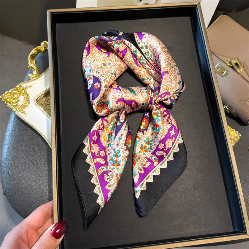 Paisley Print Square Silk-Feel Scarf – Lightweight Neck & Head Wrap for Women (32 Colors)