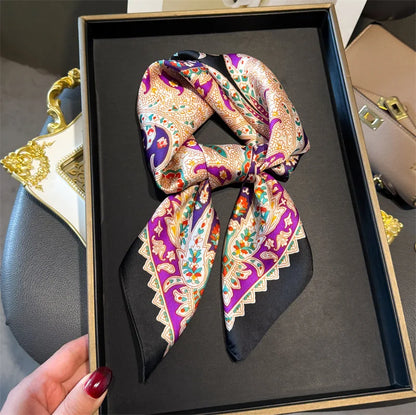 Paisley Print Square Silk-Feel Scarf – Lightweight Neck & Head Wrap for Women (32 Colors)