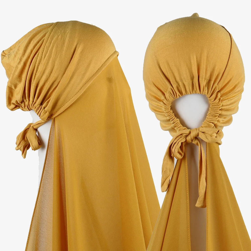Women's Instant Hijab Bonnet with Chiffon Shawl – 2-in-1 Cap & Scarf