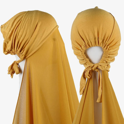Women's Instant Hijab Bonnet with Chiffon Shawl – 2-in-1 Cap & Scarf