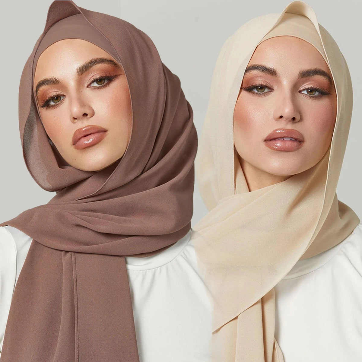2-Piece Chiffon Hijab & Matching Undercap Set – Plain Shawl with Inner Cap for Women | 42 Colors
