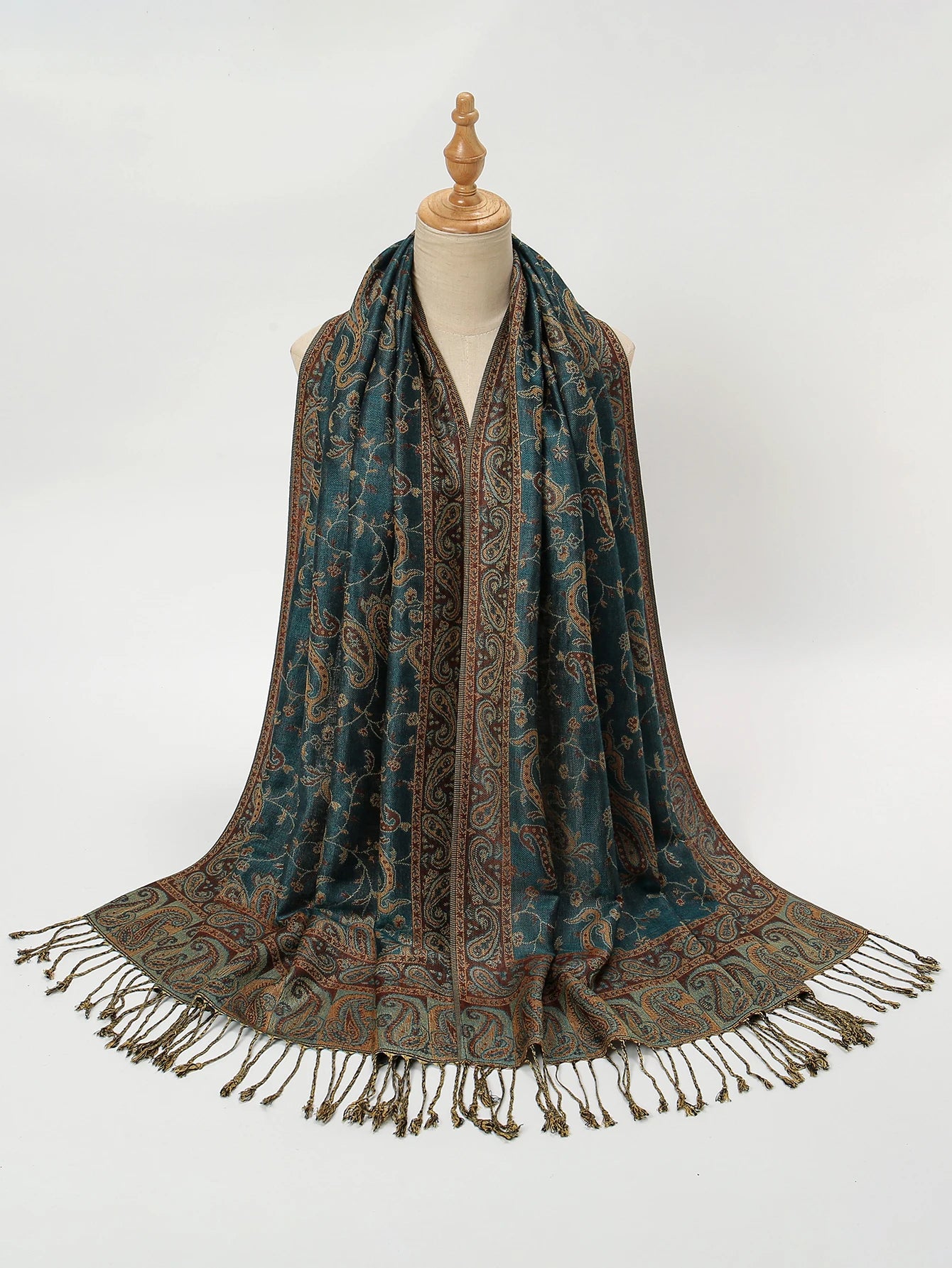 Women's Jacquard Tassel Hijab Scarf – Floral Pashmina Shawl
