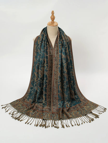 Women's Jacquard Tassel Hijab Scarf – Floral Pashmina Shawl