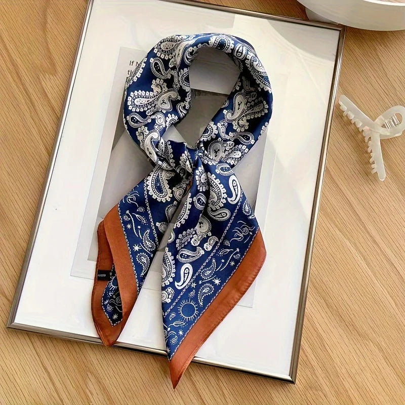 Paisley Print Square Silk-Feel Scarf – Lightweight Neck & Head Wrap for Women (32 Colors)