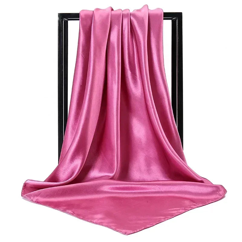 Satin Silk Square Hijab Scarf for Women | 90×90cm Shiny Solid Wrap | 32 Colors