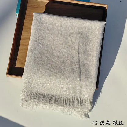 Shiny Fringe Hijab Shawl - 200x80cm Rayon Solid Color Women's Head Wrap