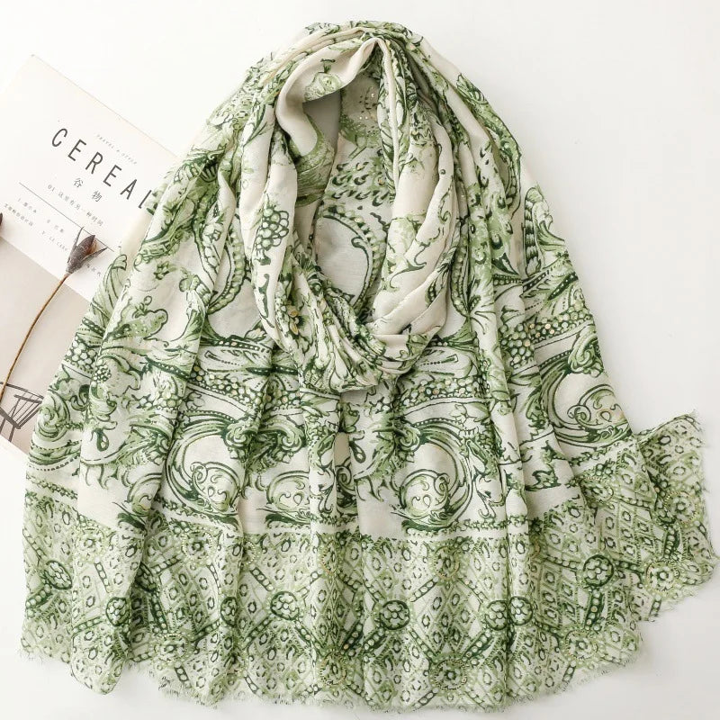 Printed Tassel Hijab Scarf & Shawl for Women | 88×180cm Bohemian Wrap | 60 Designs