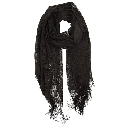Floral Lace Tassel Scarf – Fringe Shawl & Muslim Hijab for Women | 5 Colors