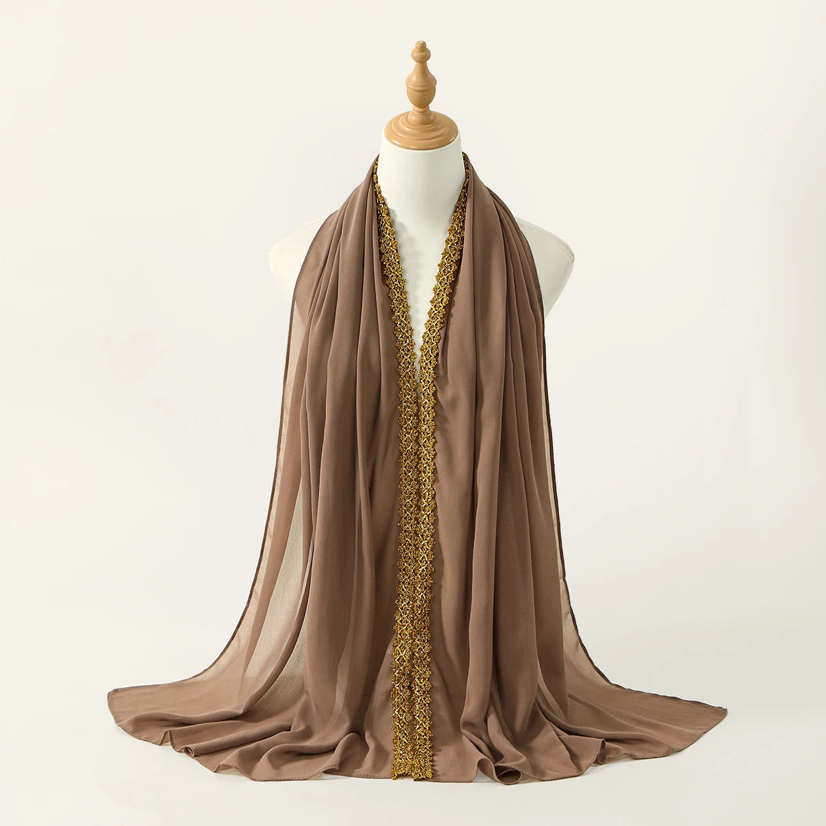Chiffon Hijab Scarf with Lace & Sequin Detail