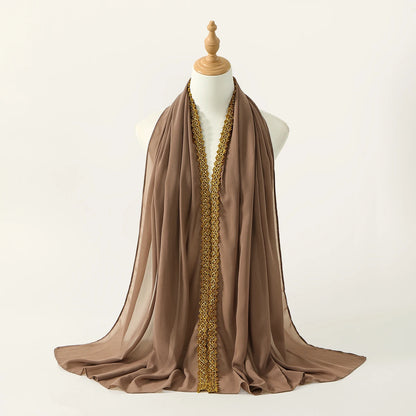 Chiffon Hijab Scarf with Lace & Sequin Detail